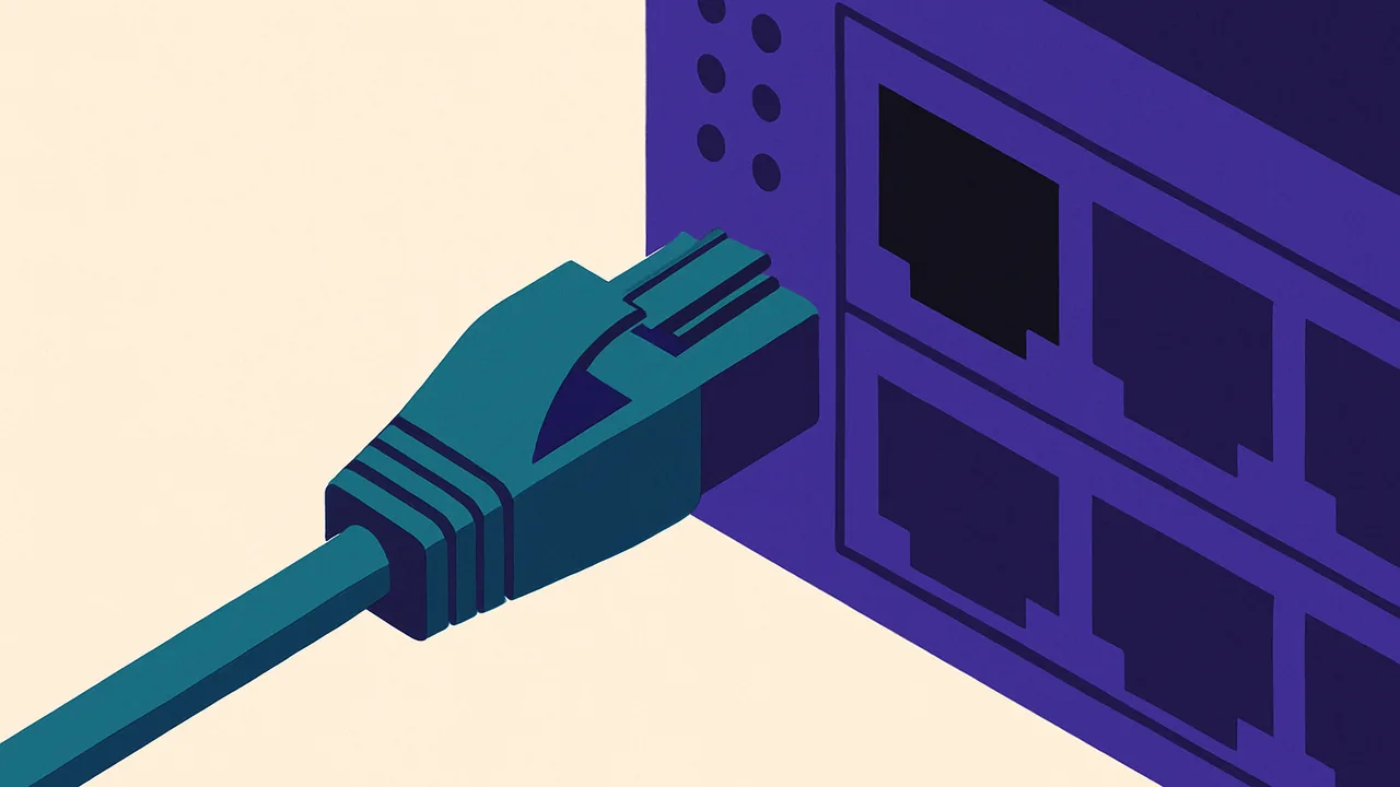 an ethernet cable cleanly unplugged from a server rack, the port dark