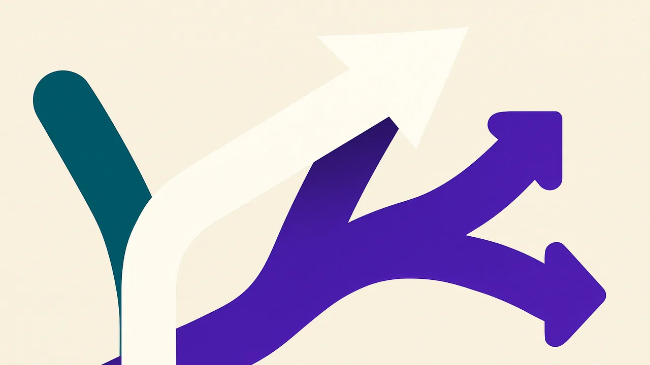 a single bright arrow selecting one branch at a many-way fork