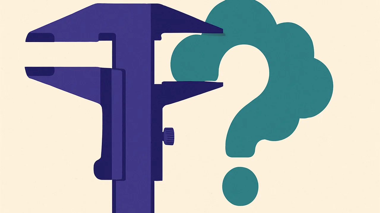 a caliper measuring a cloud shaped like a question mark