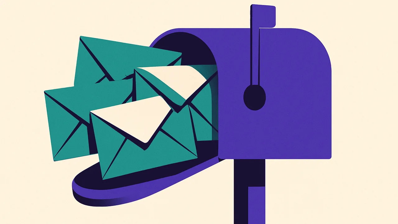 a mailbox stuffed to the brim with identical sealed envelopes spilling out