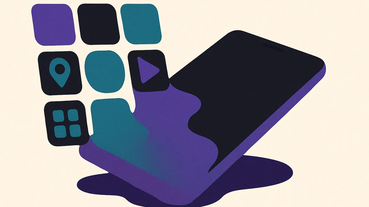 a grid of app icons melting into a single smooth surface