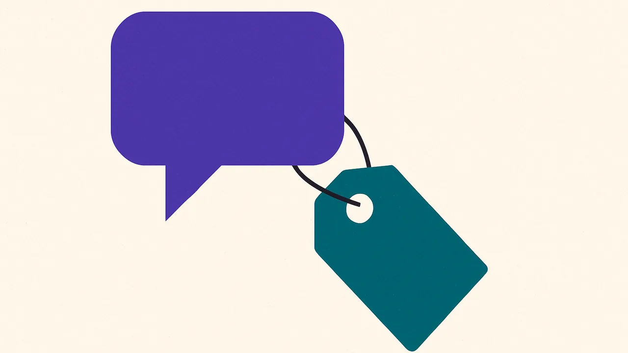 a price tag dangling from a speech bubble