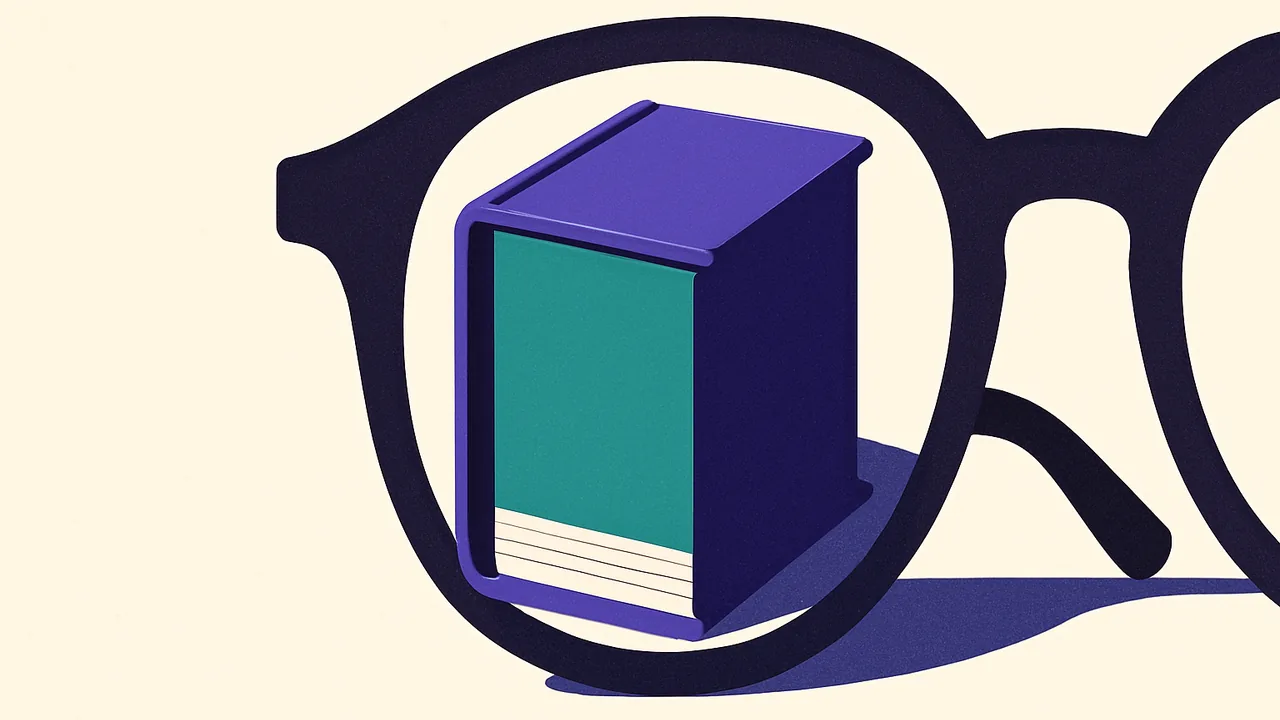 a thick book fitting neatly inside a single eyeglass lens