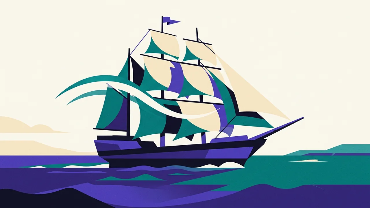 a ship that had been listing heavily now floating level again, sails catching wind