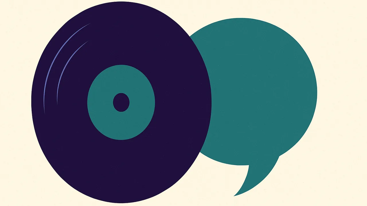 a single vinyl record morphing into a speech bubble