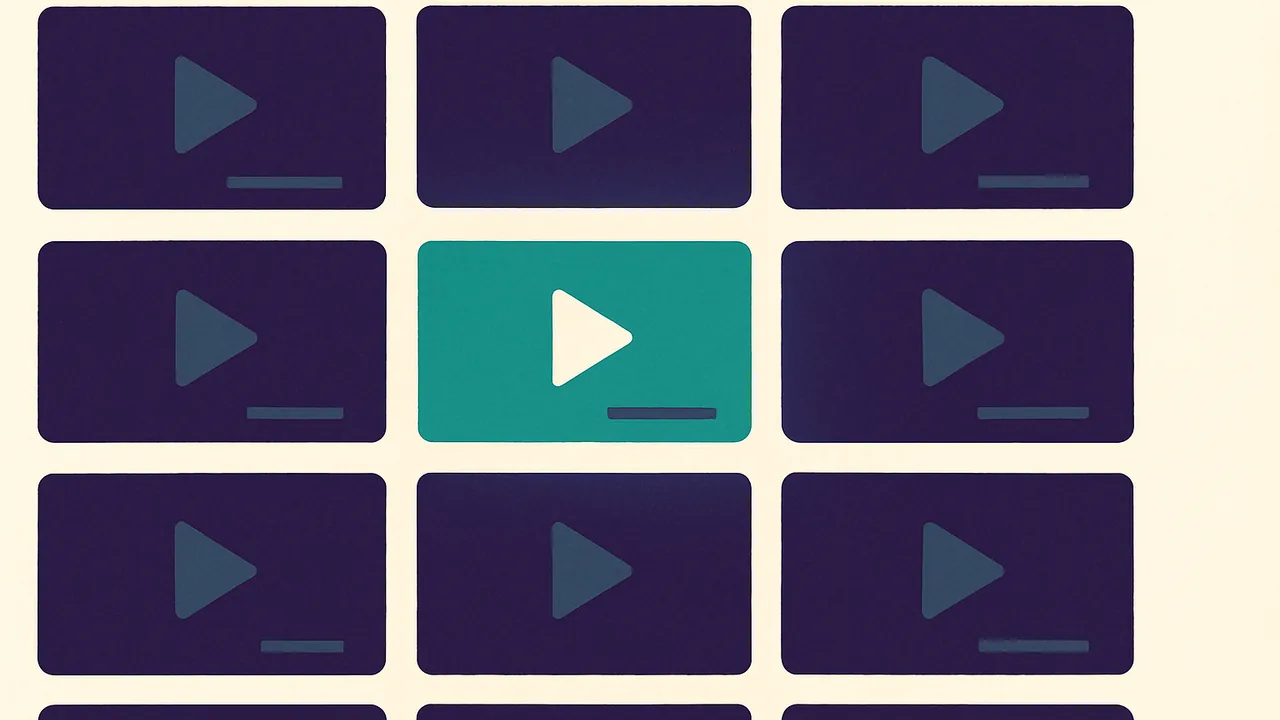 a single video thumbnail glowing on a wall of dim thumbnails